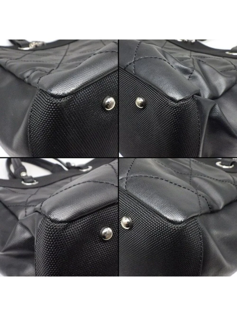 Chanel Tote Paris Biarritz MM Black Leather Silver